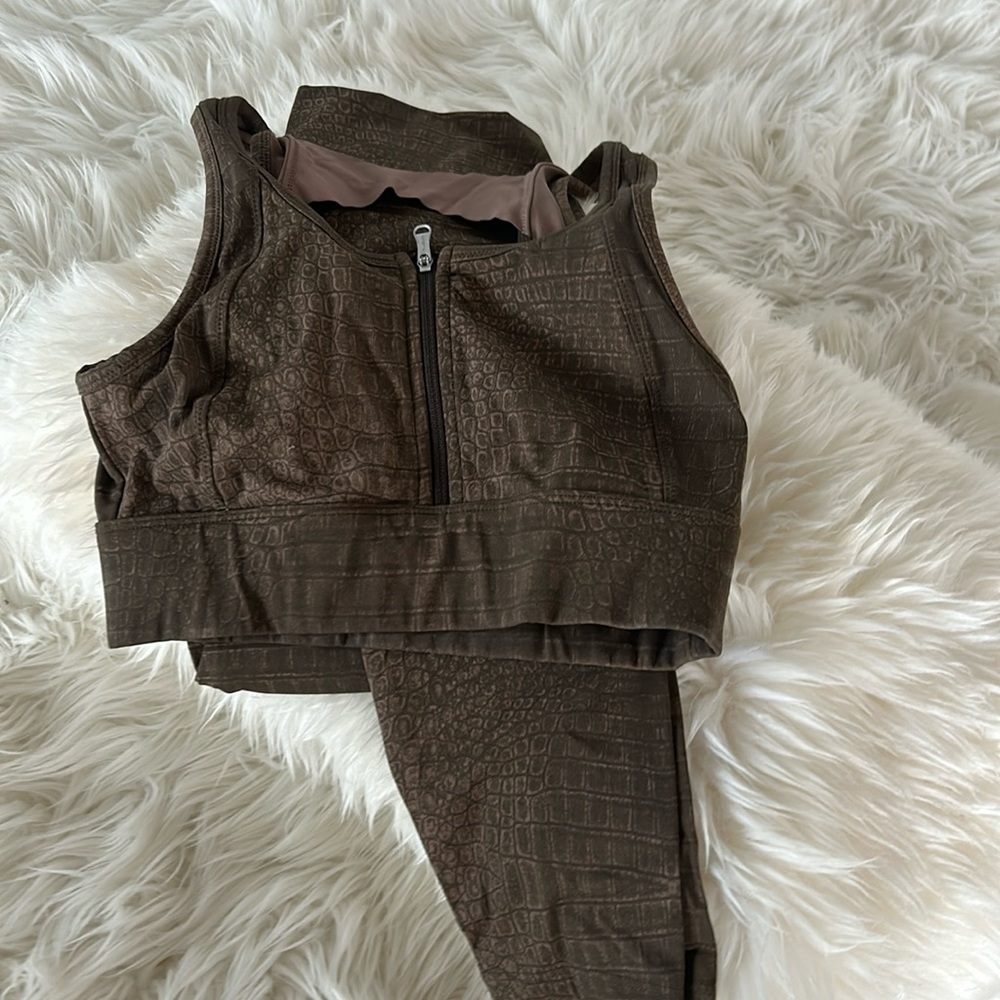 Brown sports bra and leggings